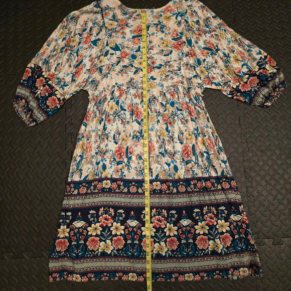 Women's ott White Blue Floral V-Neck Mini Dress Size S - Picture 6 of 6